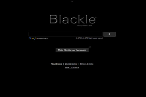 Screenshot of environmentally sensitive Blackle home page.